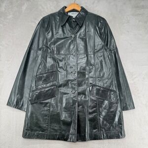 Vintage Carlisle Leather Jacket Womens 10 Black Quilted Lined Long Trench Coat